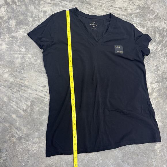 Armani Exchange WomenS XL V Neck Black Short Sleeve T Shirt Logo Square Patch - Picture 9 of 9